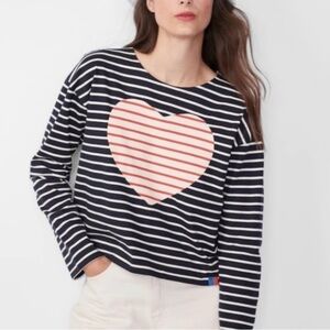 Anthropologie Kule Boyfriend Heart Shirt Striped Love Breton Size XL Ivory Black